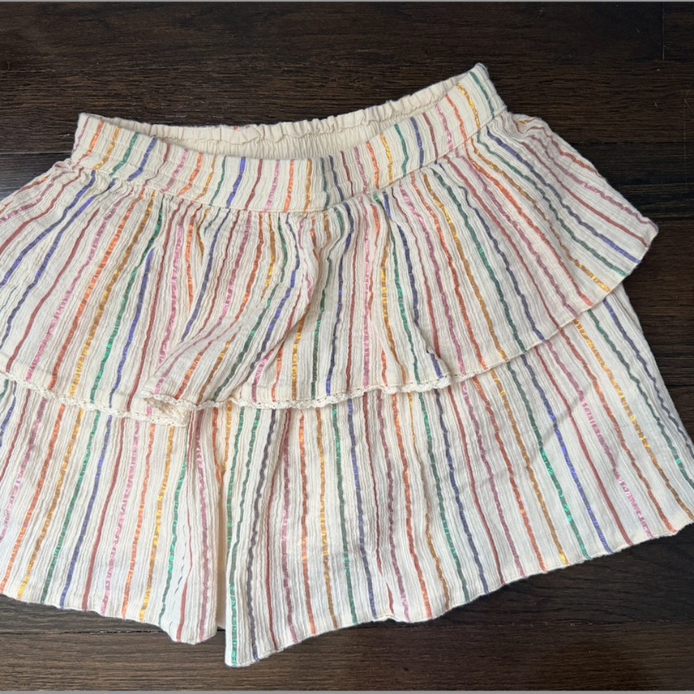 gap girls crinkle gauze ruffle skort- multi lurex stripe- XL